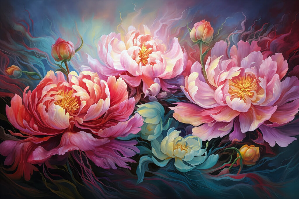 Painting of flowers on a blue background Painting of flowers on a blue background