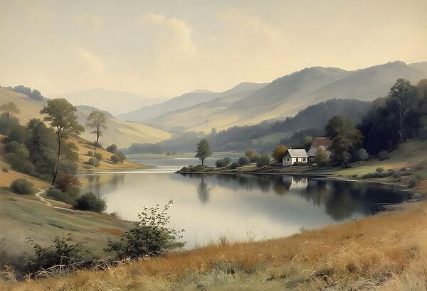 Lake with a house and trees Lake with a house and trees