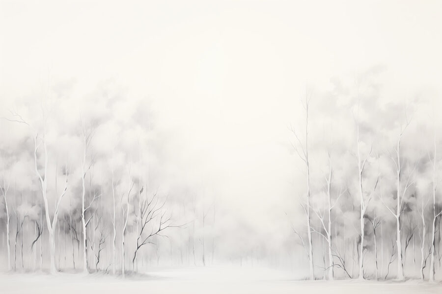 Grupo de árvores numa floresta com neve