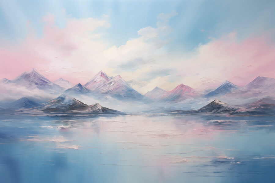 Pintura de montanhas e água