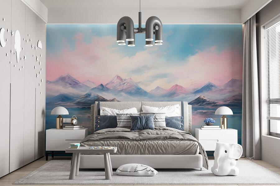 Pintura de montanhas e água
