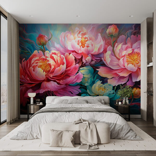 Pintura de flores sobre um fundo azul Papel de parede Pintura de flores sobre um fundo azul
