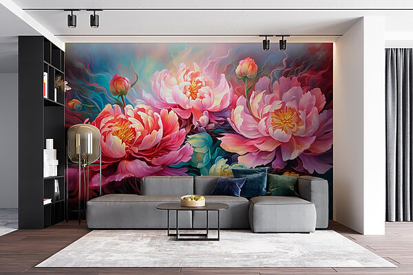 Painting of flowers on a blue background Painting of flowers on a blue background