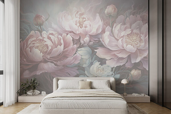 Pintura de flores sobre um fundo cinzento Pintura de flores sobre um fundo cinzento