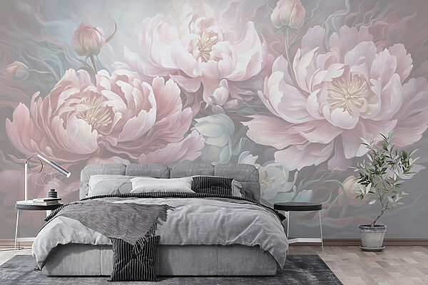 Pintura de flores sobre um fundo cinzento Pintura de flores sobre um fundo cinzento