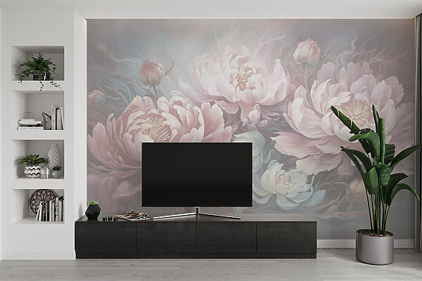 Pintura de flores sobre um fundo cinzento Pintura de flores sobre um fundo cinzento