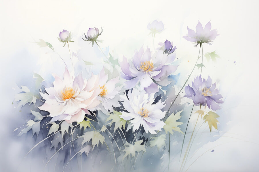 Pintura de flores sobre um fundo branco