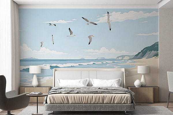 Beach with birds flying over it Beach with birds flying over it