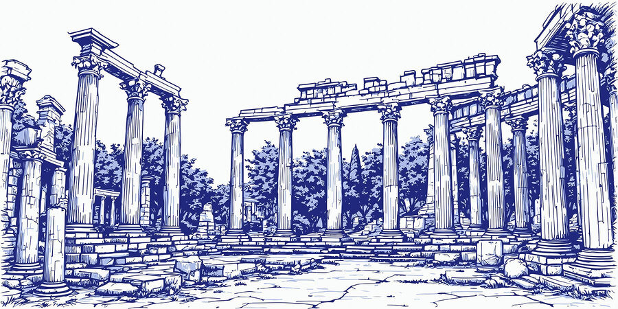 Desenho de uma estrutura de pedra com colunas