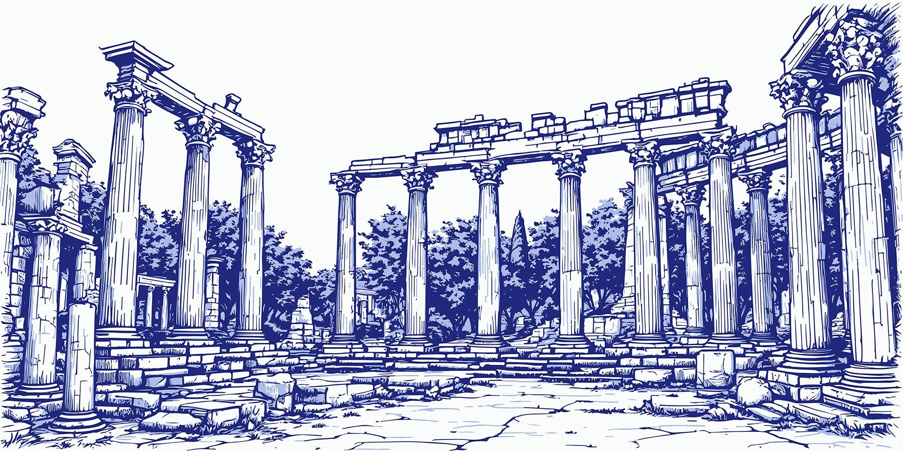 Drawing of a stone structure with columns