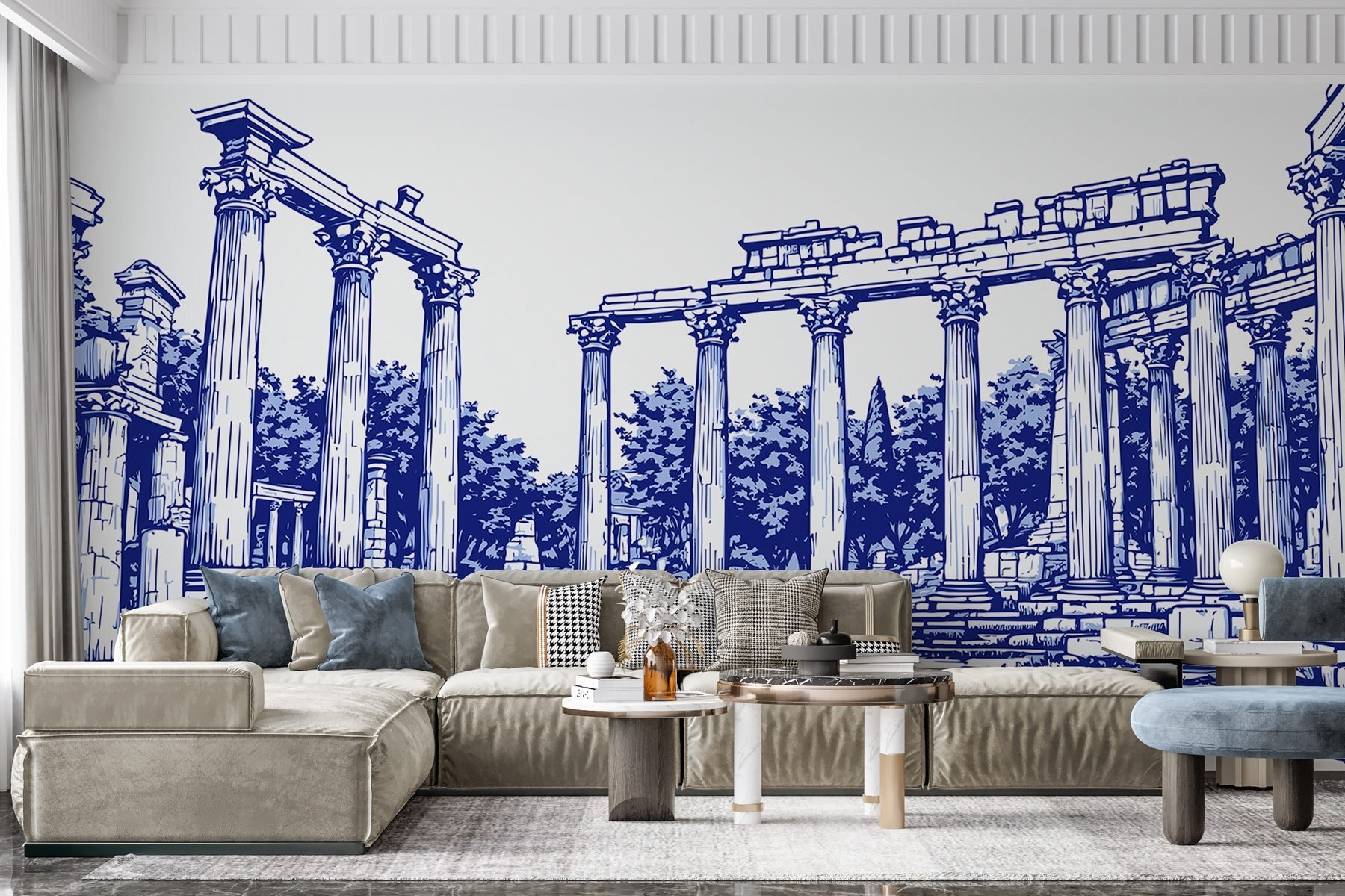 Drawing of a stone structure with columns