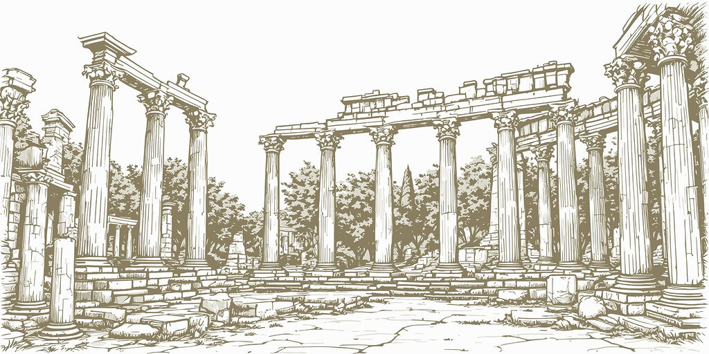 Desenho de uma estrutura de pedra com colunas Desenho de uma estrutura de pedra com colunas