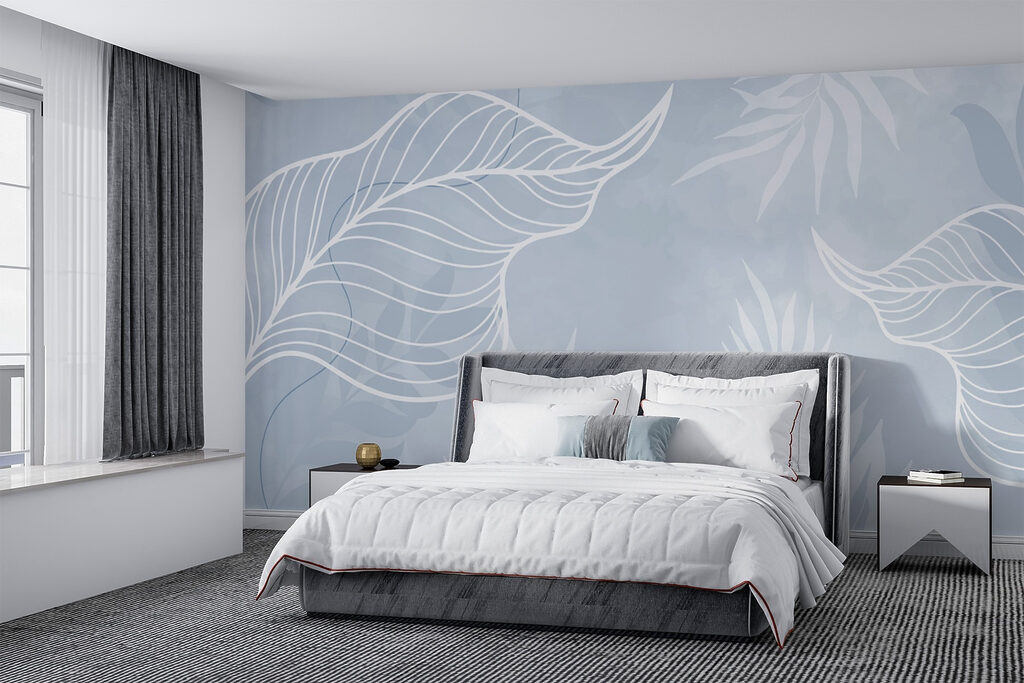 White leaves on a blue background White leaves on a blue background