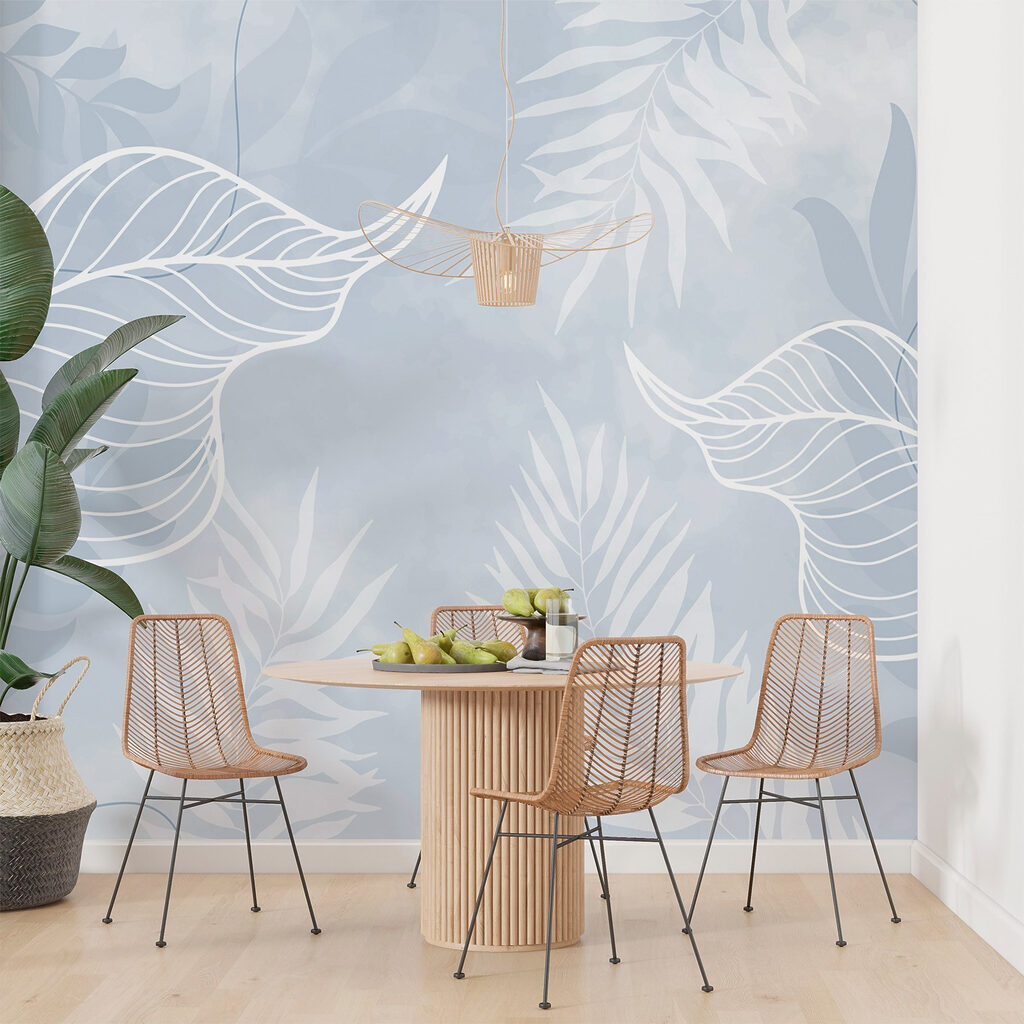 White leaves on a blue background White leaves on a blue background