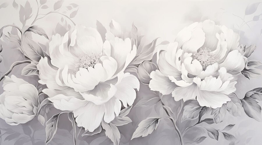 Elegante arranjo floral branco sobre tela