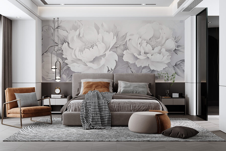 Elegante arranjo floral branco sobre tela