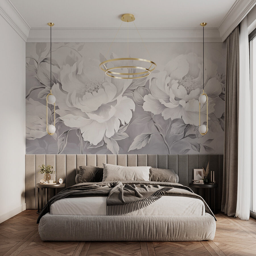 Elegante arranjo floral branco sobre tela