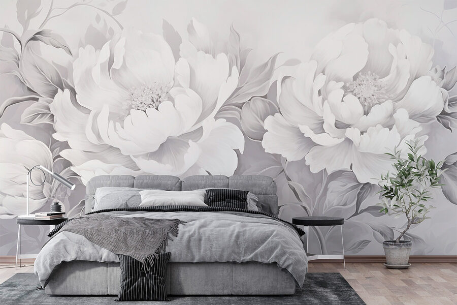Elegante arranjo floral branco sobre tela