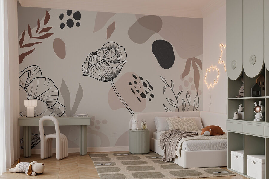 Papel de parede Desenho de flores e plantas - Image 3