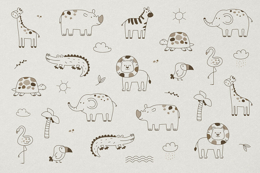 Papel de parede Grupo de animais desenhados numa superfície branca - Image 4