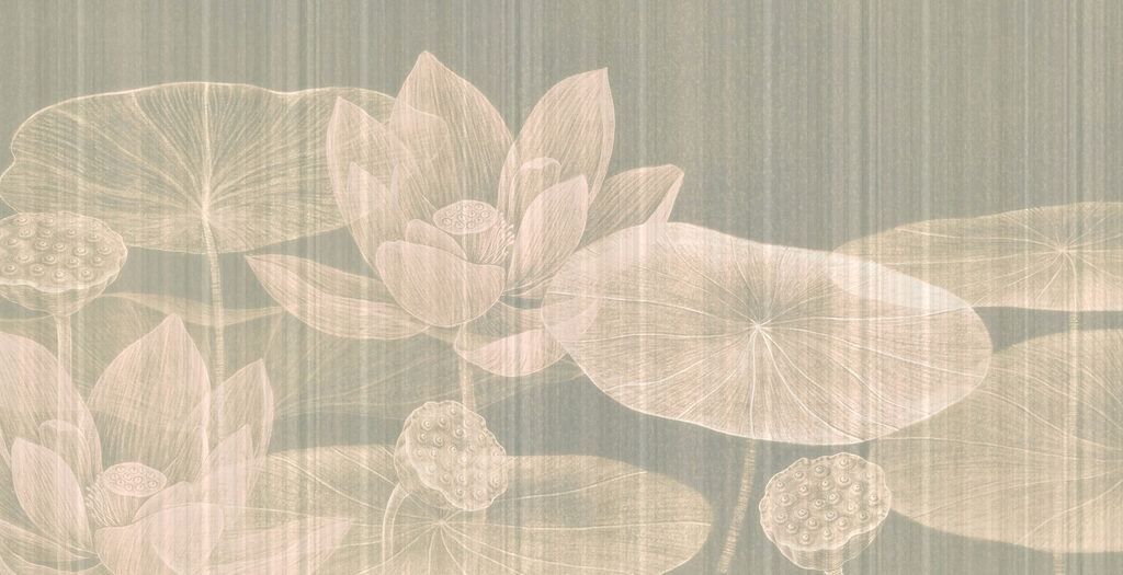 Desenho delicado de flores e folhas de lótus Desenho delicado de flores e folhas de lótus