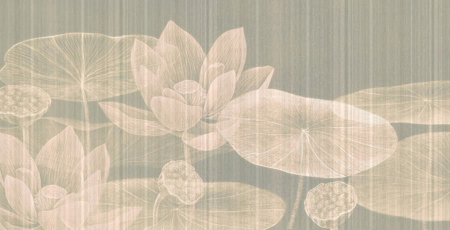 Desenho delicado de flores e folhas de lótus