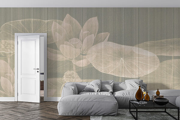 Desenho delicado de flores e folhas de lótus Desenho delicado de flores e folhas de lótus