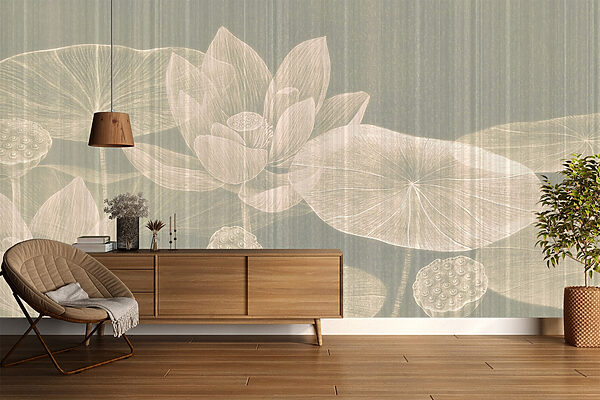 Desenho delicado de flores e folhas de lótus Desenho delicado de flores e folhas de lótus