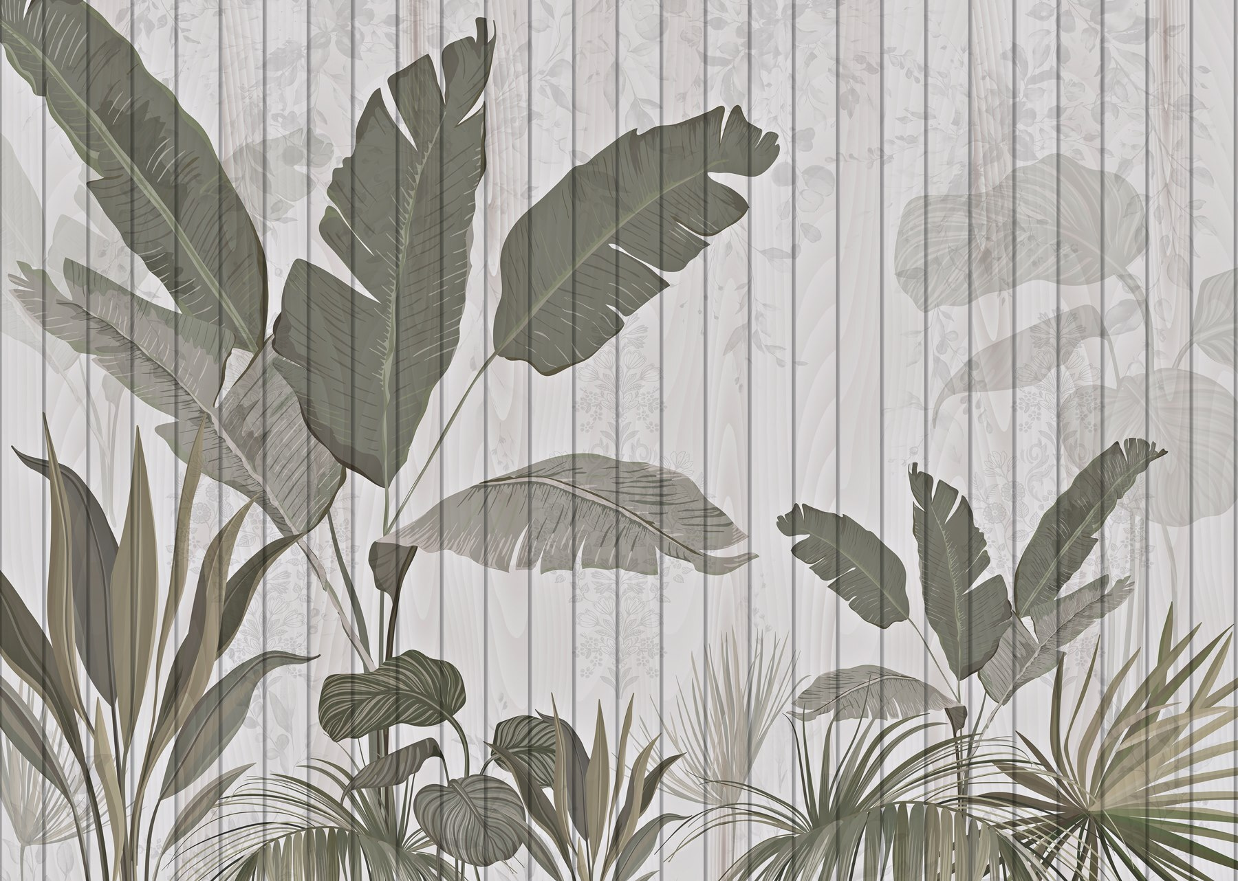 Wallpaper with leaves and plants on it