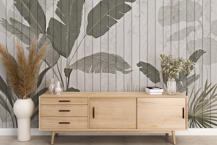 Papel de parede com folhas e plantas