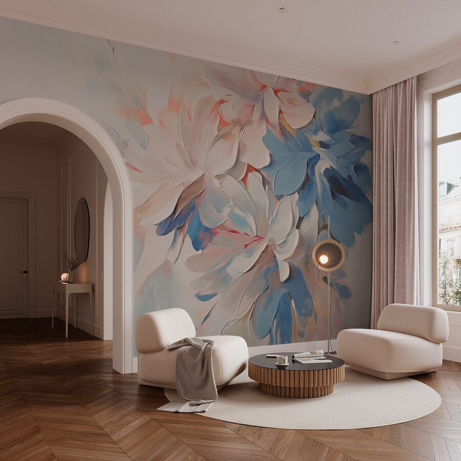Pintura de flores sobre uma superfície branca