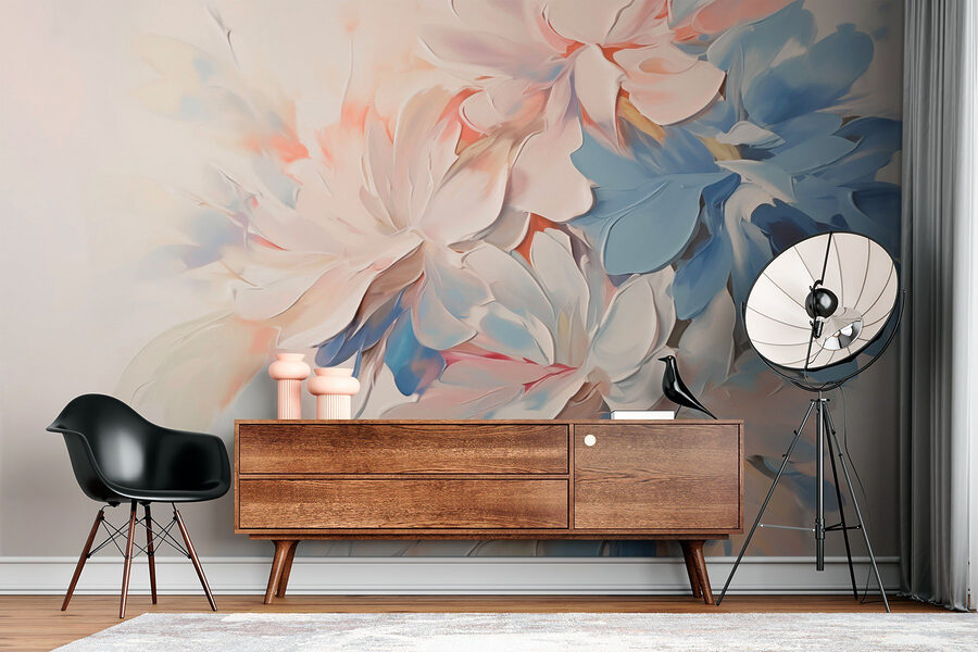 Pintura de flores sobre uma superfície branca