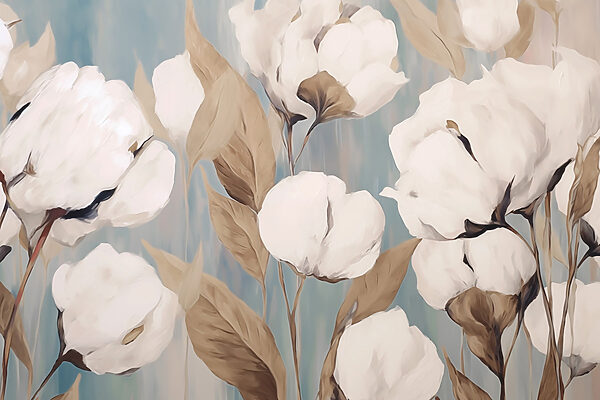 Pintura de flores brancas e folhas castanhas Pintura de flores brancas e folhas castanhas