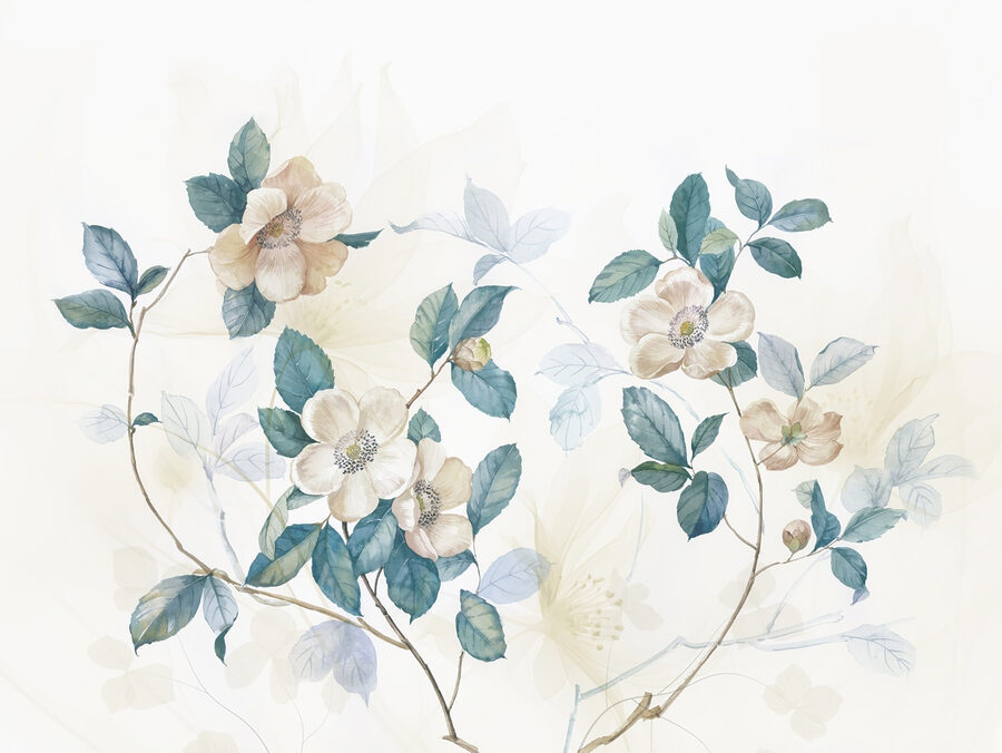 Pintura de flores e folhas