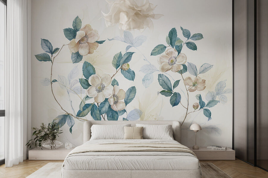 Pintura de flores e folhas