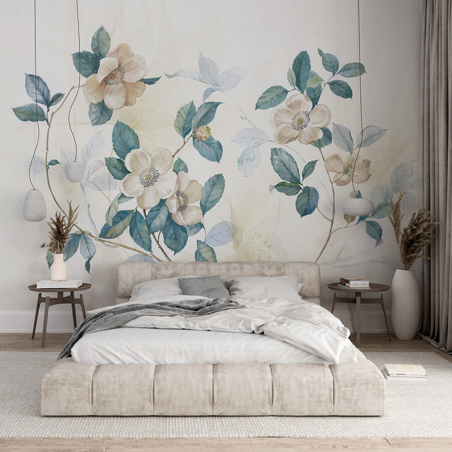 Pintura de flores e folhas