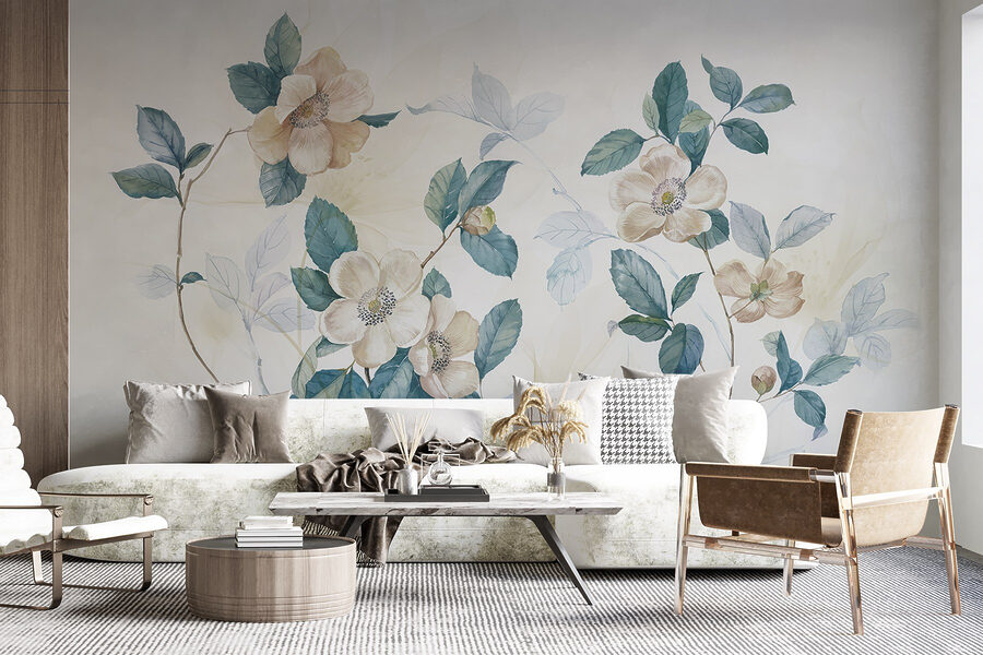 Pintura de flores e folhas