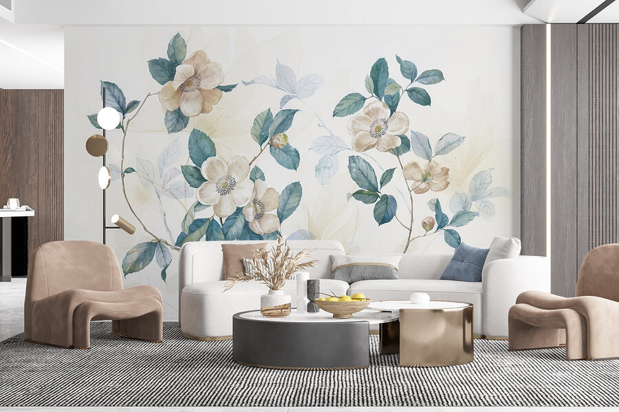 Pintura de flores e folhas
