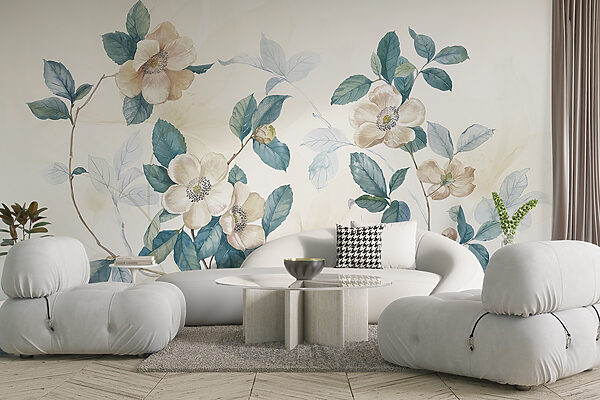 Pintura de flores e folhas Pintura de flores e folhas