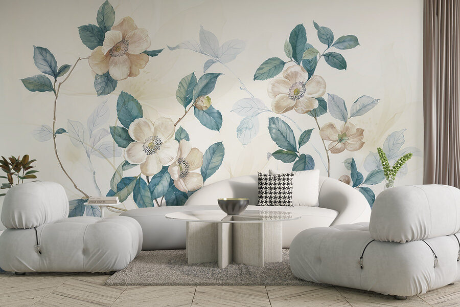 Pintura de flores e folhas