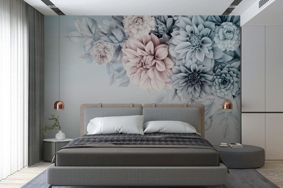 Papel de parede Grupo de flores com folhas