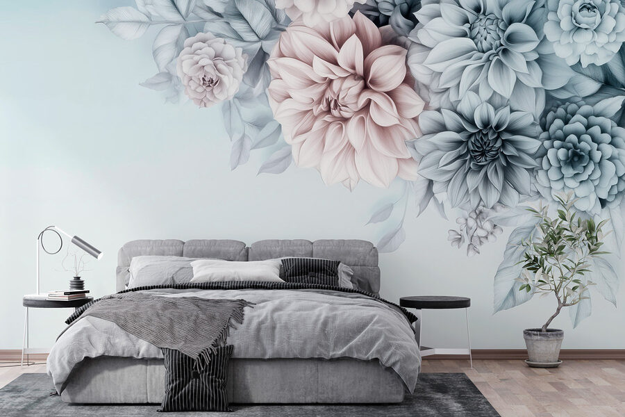 Papel de parede Grupo de flores com folhas - Image 2