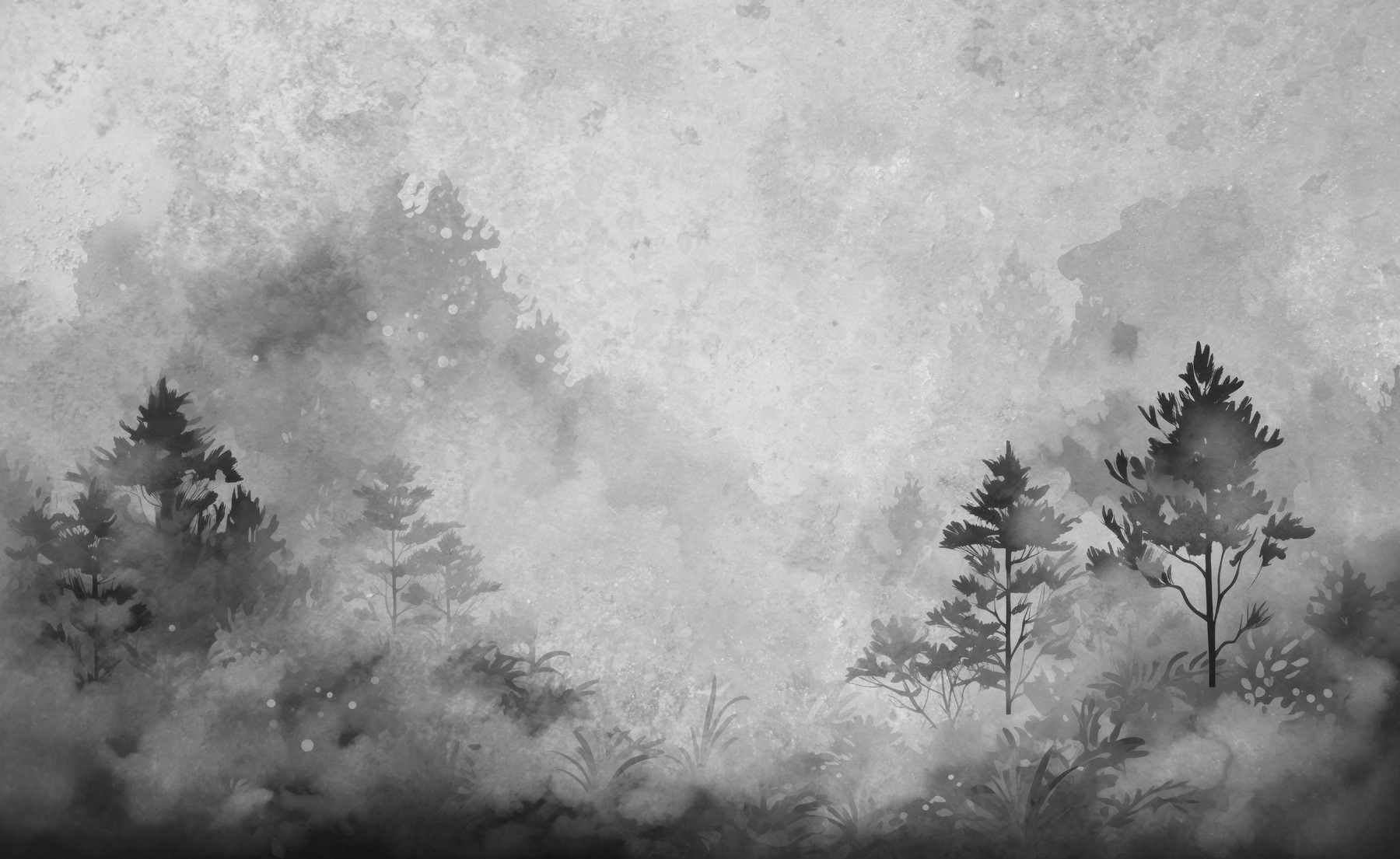 Black and white image of trees and bushes Black and white image of trees and bushes