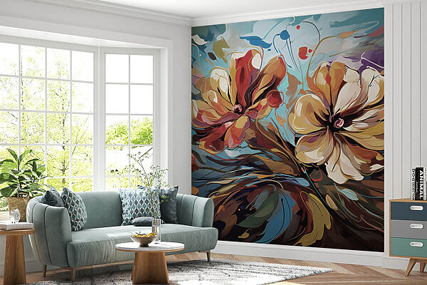 Pintura de flores sobre um fundo azul Pintura de flores sobre um fundo azul