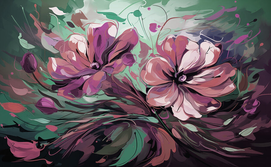 Pintura de flores sobre um fundo verde