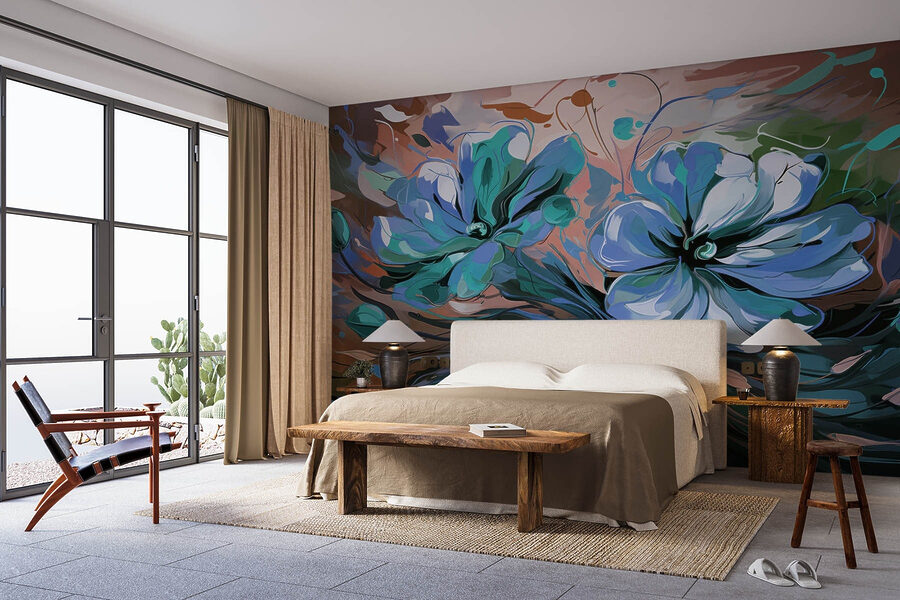 Pintura de flores sobre um fundo verde