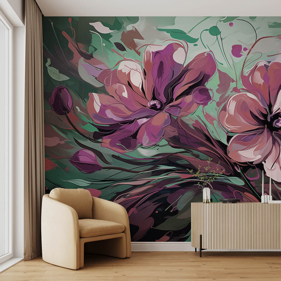 Pintura de flores sobre um fundo verde