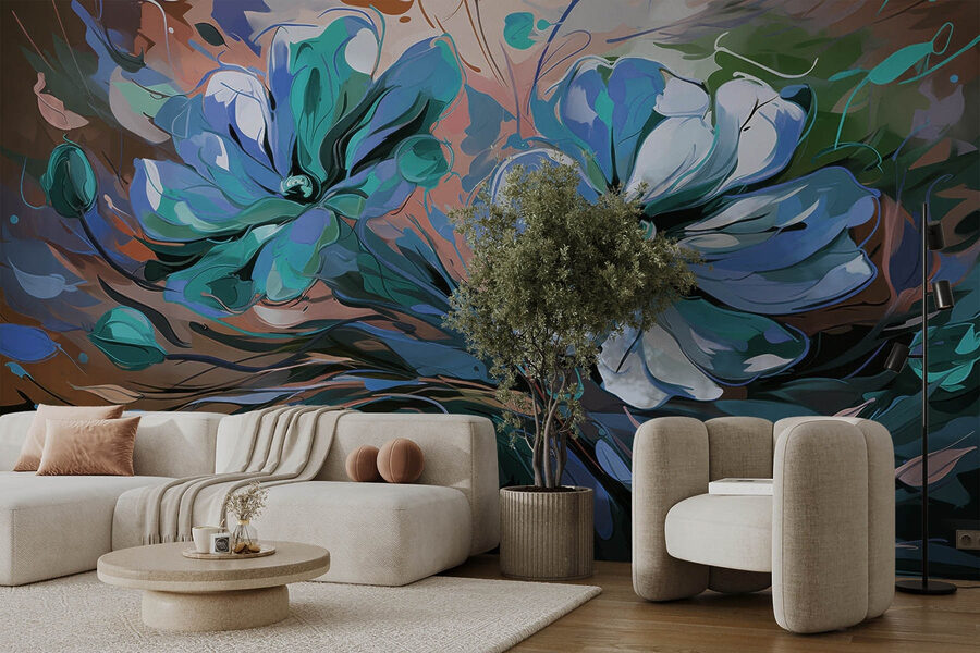 Pintura de flores sobre um fundo verde