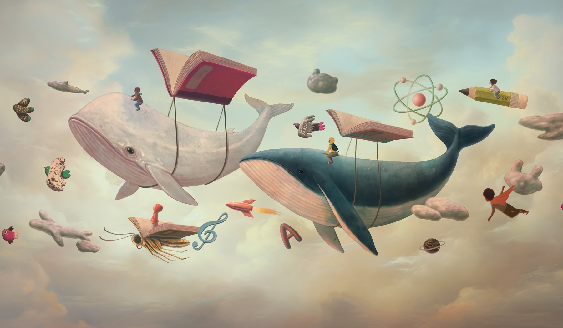 Whale and whale with books and a book on them Whale and whale with books and a book on them
