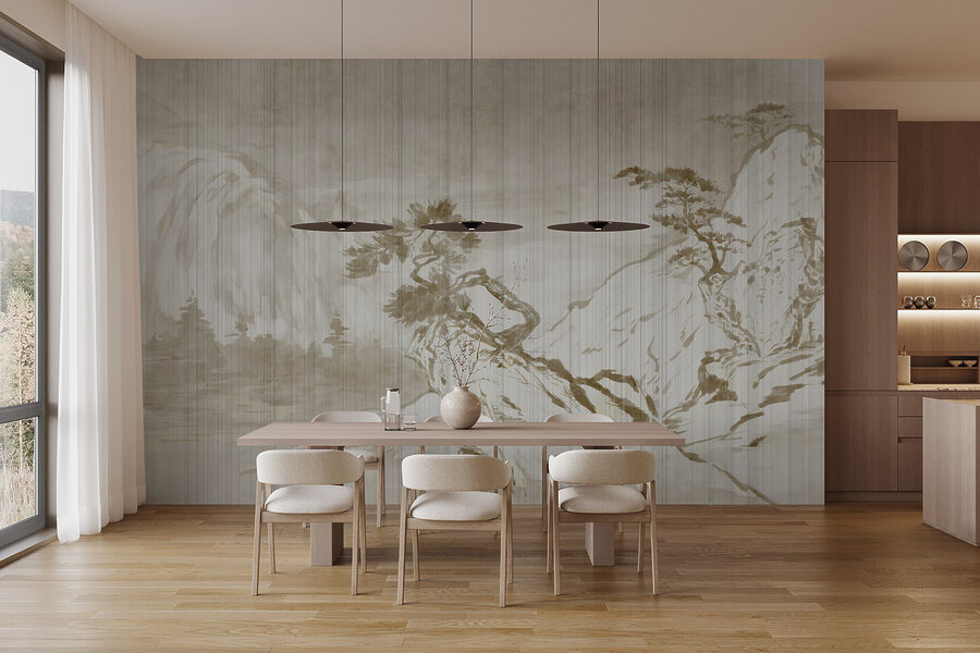 Papel de parede Pintura de montanhas e árvores - Image 2